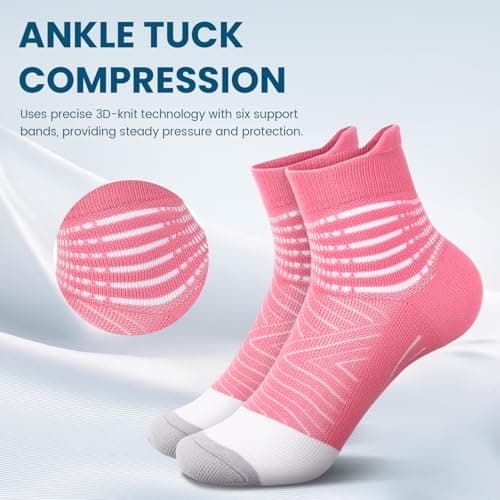 IRAMY Compression Ankle Support Running Socks for Women Men Trainer Wicking 3 Pairs Athletic Cushioned Plantar Fasciitis Socks Pink+Purple+Light Blue M — view 2