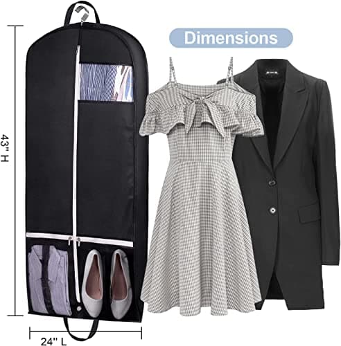 MISSLO 43" Gusseted Garment Bag Cover Breathable Suit Bag for Men Women Travel Hanging Dress Clothes Carrier with Two Mesh Storage Pockets, Black — view 5