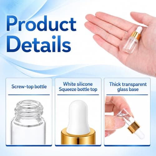 salbsever 10 Pack Pipette Dropper Bottle, 3ml Mini Travel Bottles Mini Travel Essentials Small Sample Essential Cuticle Oil Bottle with Gold Cap, Clear Empty Vails for Cosmetic Perfume — view 3