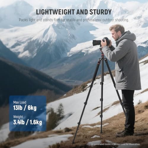 NEEWER BASICS TP08 Camera Tripod Monopod 77 Inch Compact Lightweight DSLR Travel Video Tripod 360° Ball Head Arca Type Quick Release Plate Inverted Centre Axis and 2 Cleaning Cloths, Max. Load 13 lb — view 2