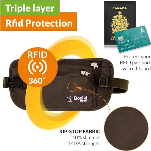 Boxiki Travel Brown Money Belt with RFID Sleeves Set - 8 Pcs Navy Blue | Secure Waist Bag and RFID Card Holder for Men and Women — view 3