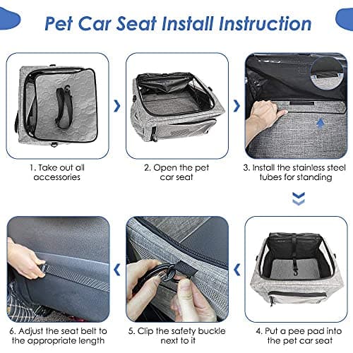 Nasjac Puppy Car Seat, Foldable Sturdy Small Dogs Booster Carrier, Waterproof Upgraded Strong Metal Supported Travel Crate with Breathable Mesh & Washable Reuse Pee Pad for Pet Cats Doggy — view 6