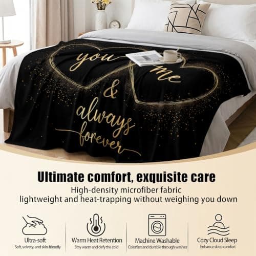 Heart Sparkles Warm Printed Blanket, Minimalist Modern Ultra-Soft Fleece Flannel Throw Blanket for Children Adults, Black Gold Lightweight Blankets for Couch Sofa Bed Office, 100 x 130 cm — view 6