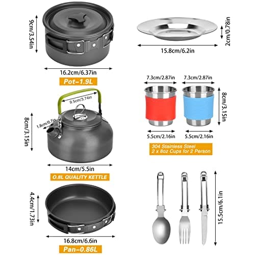Queta Camping Cooking Set Outdoor Camping Pans Pots and Stove Cooking Gear for Outdoor Hiking BBQ Picnic Campfire Backpacking Travel (Style A) — view 3