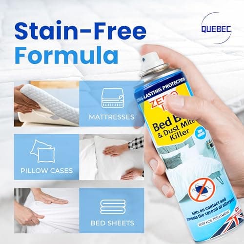 Quebec- Zero in Effective Bed Bug Killer Spray for Bedbugs & Mites - Long Lasting - 12 Months Protection- Natural Fresh Linen Fragrance - Child & Pet Safe - 300 ml (Pack of 2) — view 3