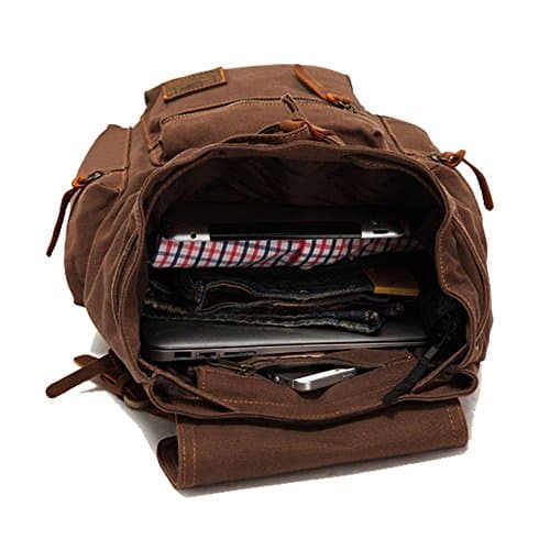 Vintage Unisex Casual Leather Backpack Canvas Rucksack Bookbag Satchel Hiking Backpack Travel Outdoor Shouder Bag — view 5