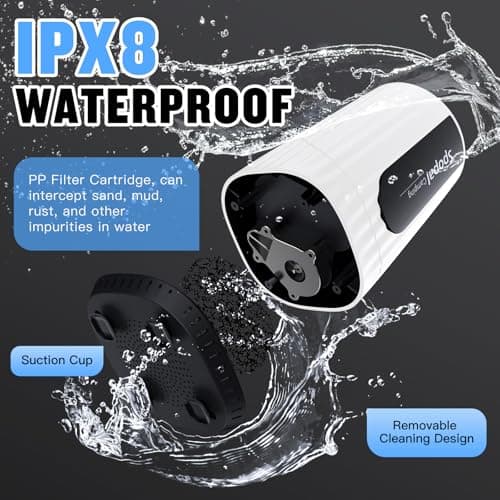 Spopal Portable Shower for Camping, [Upgraded] 10000mAh Rechargeable Camping Shower Pump with LED Display, 5 Adjustable Speeds, IPX8 Waterproof Outdoor Shower Kit for Hiking, Travel, Car, Pet (White) — view 6
