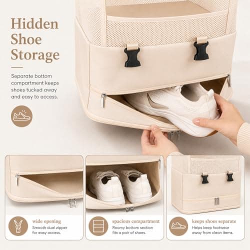 FERNVALE Hanging Travel Storage Bag 5-Layer Large Capacity Foldable Suitcase Organizer Portable Hanging Toiletry Bag with Steel Frame Heavy Duty Closet Wardrobe Storage for Home Hotel & Dorm (Khaki) — view 3