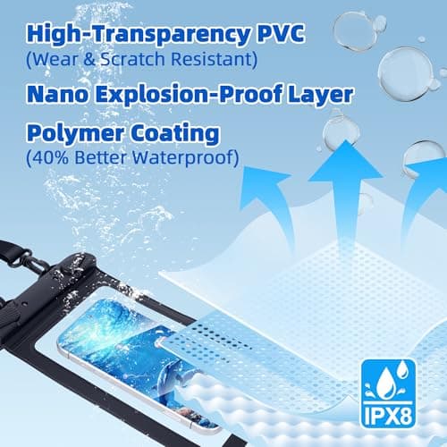 IPX8 Waterproof Phone Pouch Universal Cell Phone Dry Bag Patented Sealed Lock Lanyard Mobile Phone Case for Swimming Surfing Beach for iPhone 17 16 15 Samsung S26 S25 Huawei Xiaomi up to 8.9" — view 3