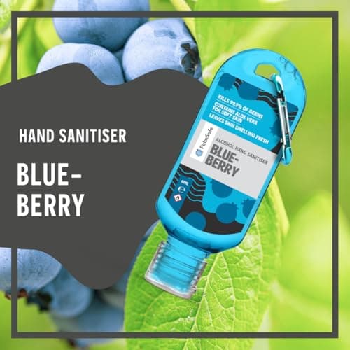 Palm Safe Blueberry 60ml Anti Bacterial Premium Hand Sanitiser Travel Size Refillable Clip Bottle Quick Drying Non Sticky Extra Moisturising Kills 99.9% of Viruses and Bacteria — view 3