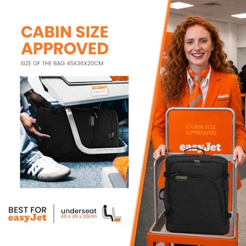 Bordlite EasyJet Cabin Backpack 45x36x20cm Black – Underseat Cabin Bag for Ryanair, Wizz Air & 30+ Airlines, Lightweight Carry On Travel Backpack with Compression Straps & Laptop Storage — view 4