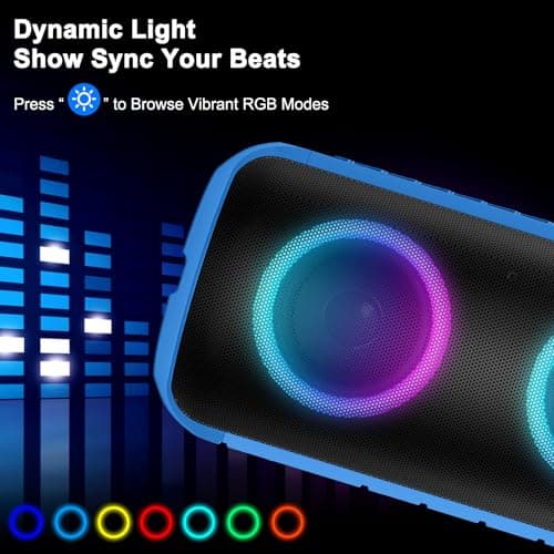 Dyurwa Portable Bluetooth Speaker, 30H Playtime, IPX7 Waterproof, 30W Wireless Speaker with Loud Stereo Sound, Bluetooth 5.3 TWS Pairing, RGB Lights, Music Box for Outdoor, Travel, Party - Blue — view 5