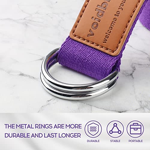 voidbiov D-Ring Buckle Yoga Strap 1.85 or 2.5M, Durable Cotton Adjustable Belt Perfect for Holding Poses, Improving Flexibility and Physical Therapy Dark Purple — view 3