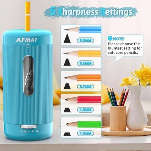 AFMAT Fully Automatic Electric Pencil Sharpener, Auto in & Out, Rechargeable Hands-Free Pencil Sharpeners for Jumbo&Colored Pencils (6.5-12mm), Portable for Home/Classroom/Office, Cyan, PSC3 — view 3