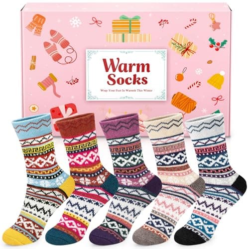 AUGOLA Thermal Winter Women Socks, 5 Pairs Warm Wool Christmas Socks