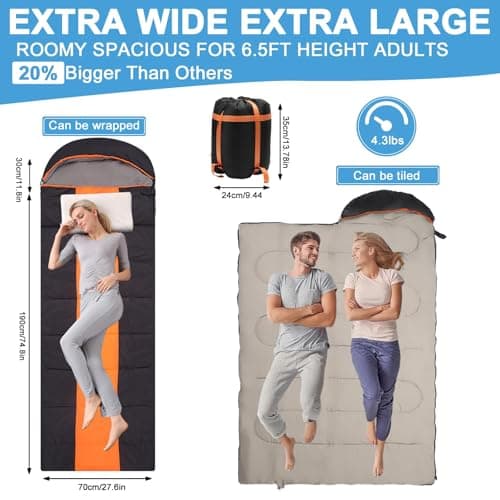 Heated Sleeping Bag, Electric Warm Bag Pad with 3 Adjustable Heating Levels, USB Powered Heating Pads Adjustable Hood, 0 Degree Camping Sleeping Bag Keep Warm for Cold Weather Outdoor Hiking (Orange) — view 6
