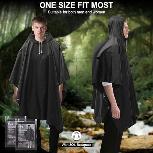 Chyaya 2 Pack Rain Poncho Waterproof Raincoat for Men Women Adults,Lightweight Thicken Emergency Rain Jacket Hooded for Camping Hiking Travelling,Outdoor Activities - Black — view 5