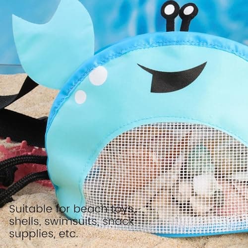 CAREOR Creative Beach Zipper Bag, Portable Crab-Shaped Mesh Beach Bag with Adjustable Shoulder Straps for Shell Sea Pool Toy (Lake Blue) — view 3