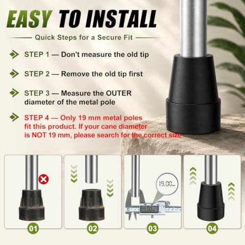 supregear Rubber Ferrules (4-Pack), 19mm Replacement Rubber End Caps for Walking Cane & Sticks Foot Pad Accessory, Black — view 4