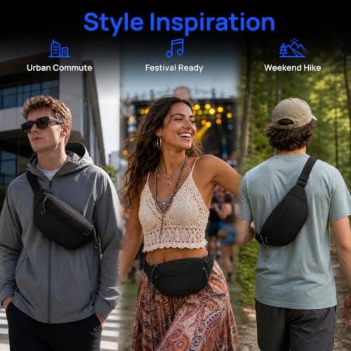 Black Bumbag for Men and Women, Large Capacity Waist Bag Fanny Pack with Adjustable Strap, Waterproof Running Belt for Dog Walking, Hiking, Travel and Sports — view 5