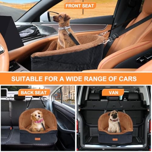 Vivifying Dog Car Seat, Memory Foam Dog Booster Seat for Small（Black&Brown） — view 5