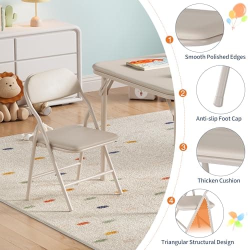 Aptliton 3-Piece Kids Folding Table and Chairs Set, Beige — view 4