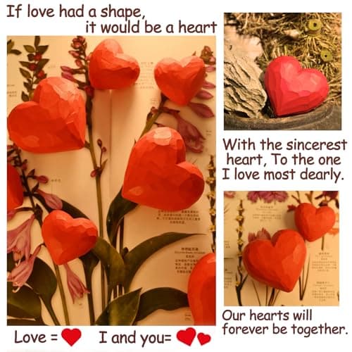 Handmade Heart Gift,Wooden Red Heart for Holding in Hand,Warm Encouraging Pocket Gift for Valentines,Birthday,Anniversary,Couples,Husband,Wife,Boyfriend,Girlfriend,Home Decor (4CM+6CM) — view 2