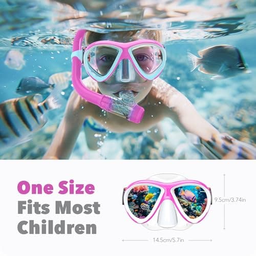 Findway Snorkel Mask for Kids,Swimming Goggles Kids with Nose Cover for 4-14 Year Olds Boys and Girls Swim Goggles Comfortable Fit,Waterproof,No Leakage,Rose red White Diving Masks for Children — view 6