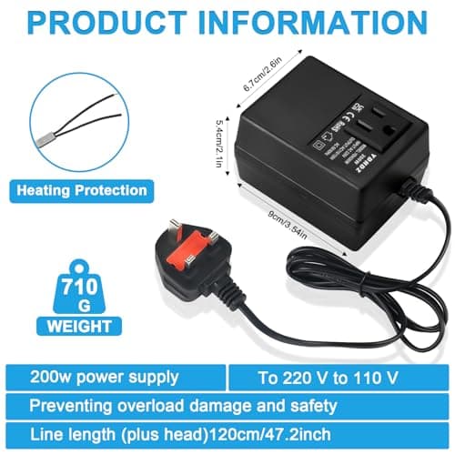 200W Step-Down Power Supply voltage converter 220V/240V to 110V/120V(UK Plug), Smart and Efficient Temperature-Protected Adapter, Suitable for WiFi, POS Machines and Power Bank — view 2