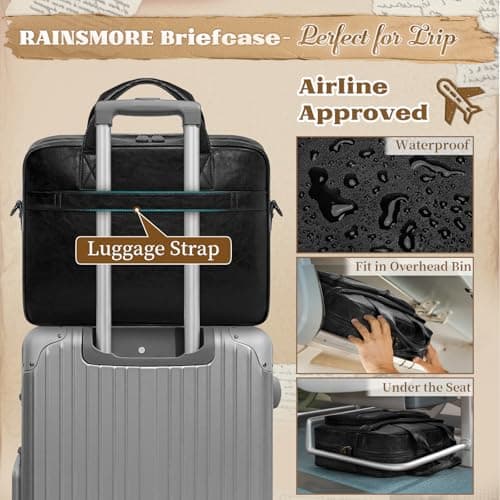 RAINSMORE Messenger Bags for Men Vintage Briefcase PU Leather Laptop Bag 15.6 Inch Satchel Bag for Work Business Office College Trip School Black/Brown/Dark Brown Black — view 6