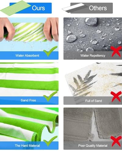 Victoper Microfiber Beach Towel d Rapid Drying Sand Free Soft Compact Lightweight Qualities Beach Towels for Adults Ideal for Swimming Beach Yoga Camping Gym Carry Bag Mint Green Stripes 63x32 Inch — view 3