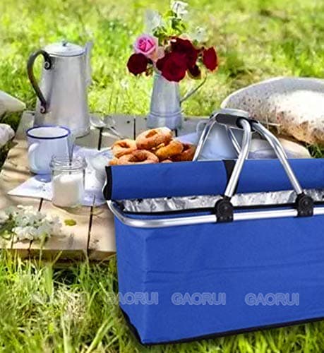 Insulated Picnic Basket Cooler Bag Reusable Lunch Bag Folding Collapsible Cooler Basket 30L for Camping Sports Beach Travel (Orange) — view 6