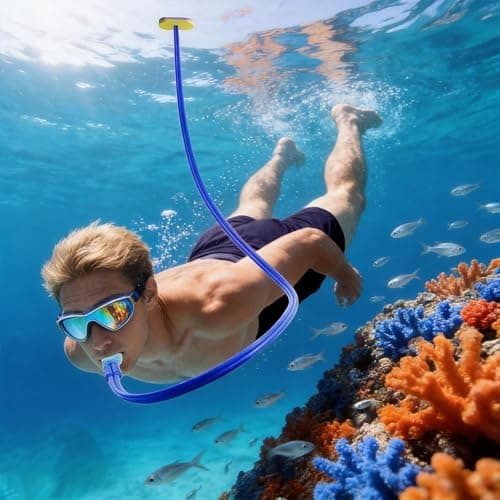 Diving Snorkel Breathing Tube, Foldable Breathing Tube for Diving Training, Easy Breathing Snorkeling Tube Lightweight Single Tube Snorkel for Spearfishing Swim Training Equipment (Double tube, 3m) — view 3
