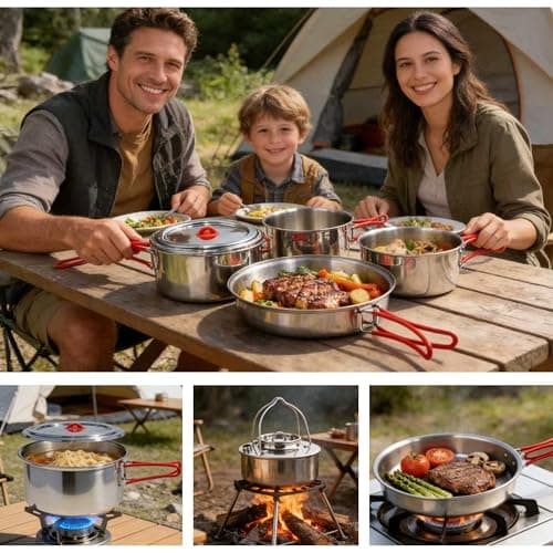 Ipretti Foldable 18/8 Stainless Steel Camping Cookware 11pcs for 4-8 People — view 4