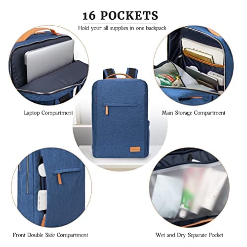 Hp hope Laptop Backpack for Women Travel, Durable Backpacks Carry On, with USB Charging Port, Fits 15.6 Inch Laptop, Waterproof, Resistant Luggage Business Weekender Bag, Blue — view 2