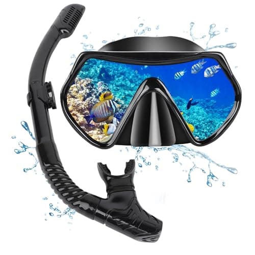 Adult Snorkeling Gear Snorkel Set with Dry Top System 180 Degree Panoramic Snorkel Mask,Snorkel Mask Set Leak-proof (Black)