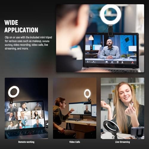 NEEWER BASICS 5" Ring Light for Video Conference Lighting, Clip on Light Kit with Desk Tripod Stand for Monitor Laptop Computer Zoom Call Live Streaming Remote Working Learning Video Recording, BR60 — view 3