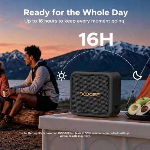 DOOGEEEco Field Pulse Portable Speaker, 20W Powerful Wireless Speakers, IP67 Waterproof Portable Speakers Wireless, 16H Playtime, TWS Stereo, AUX TF USB for Outdoor Camping Travel - Black — view 6