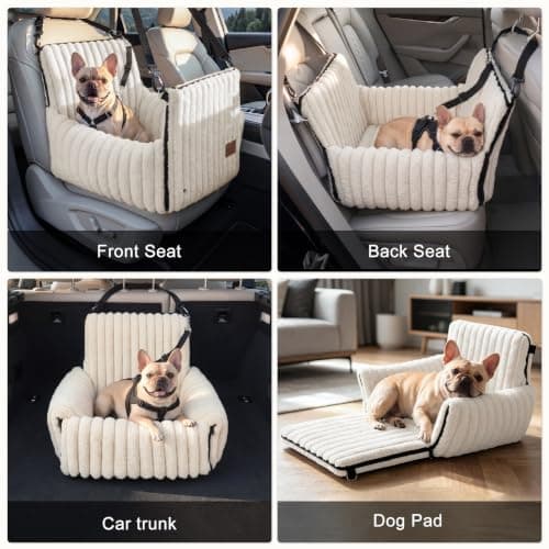 MIXJOY Dog Car Seat Travel Bed-Dog Booster Seats, 20cm High Pet Car Seat with Thick Memory Foam for 40Lbs Dogs & Cats, Waterproof Dogs Bed for Front/Back Seat of Cars, Indoors/Outdoor Handbag(Beige) — view 4