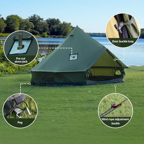 Oxford bark tent for family camping - Spacious 4m yurt with stove connection,4 Season Outdoor Bell Tent Glamping Tent For 4-6 People,Tent Box Roof Tent (Green) — view 5