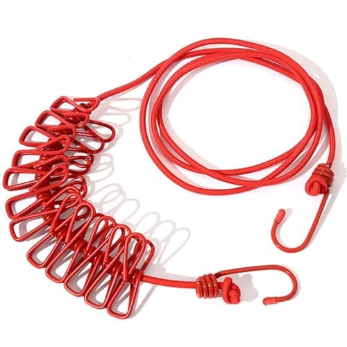 Beach Vacation Essentials Portable Clothesline Retractable, Vacation Essentials Clothesline Clothing Line with 12 Clothes Clips for Camping Essentials, Travel Accessories, Rv Accessories (Red)
