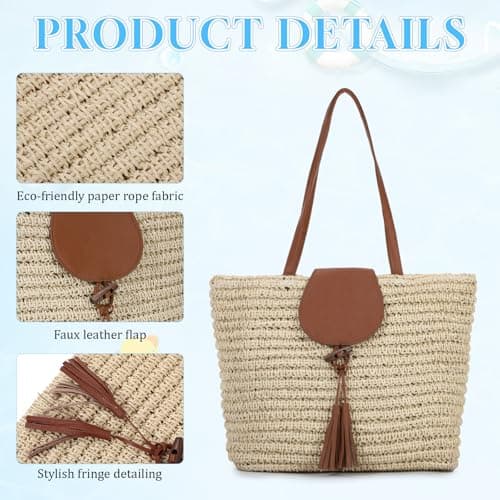 Freiesoldaten Summer Straw Tote Bag for Women Large Woven Beach Shoulder Top Handle Handbags with Tassel for Travel Vacation — view 6