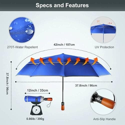 YumSur Automatic Windproof Umbrella,Compact Strong and Portable Umbrella, Double Canopy, Non-slip Handle, Travel Folding Umbrella with Reinforced Frame For Men & Women Raininy Days Night Time Use — view 5