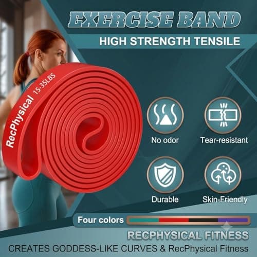 RecPhysical Resistance Bands Set for Men & Women - 4 Levels Exercise Band with Grip Pads and Door Anchor, Pull Up Bands for Strength Training, Stretching, Powerlifting, Home Workouts(5-90LBS) — view 5