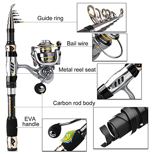 Fishing Pole Fishing Rod and Reel Combos,Carbon Fiber Telescopic Fishing Rod-Spinning Reel 13 +1 BB with Suitcase Fishing Kit Fishing Rod Kit ( Bundles : 2.4m 5000 KITS , Color : Rod reel full kits ) — view 4