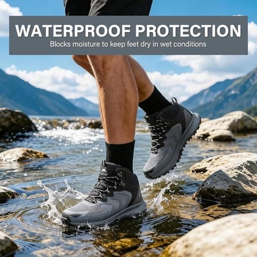 OUTJET Men's Waterproof Hiking Boots Lightweight Comfortable Breathable Outdoor Walking Trekking Boots — view 4