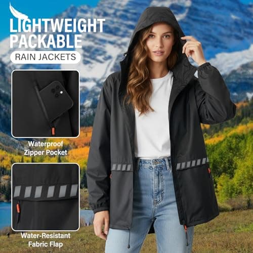WUDEUI Waterproof Rain Jacket for Women, Lightweight Packable Raincoat with Hood for Outdoor Golf Hiking Travel Windbreaker — view 5