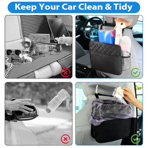 Adiwo Hanging Car Storage Bag, Waterproof Leather Back Seat Organizer, Multifunctional Travel Car Seat Back Bag with Cup Holders, Foldable, Easy to Clean, for Phones, Toys, Snacks,Documents,Premium — view 4