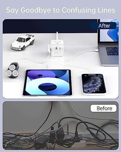 Cube Extension Lead with USB, 4 Way (13A/3250W) Plug Extension Socket, Child Safety Extension Cord,White Cube Power Strip,3M Extension Cords for Home Dorm Office — view 6