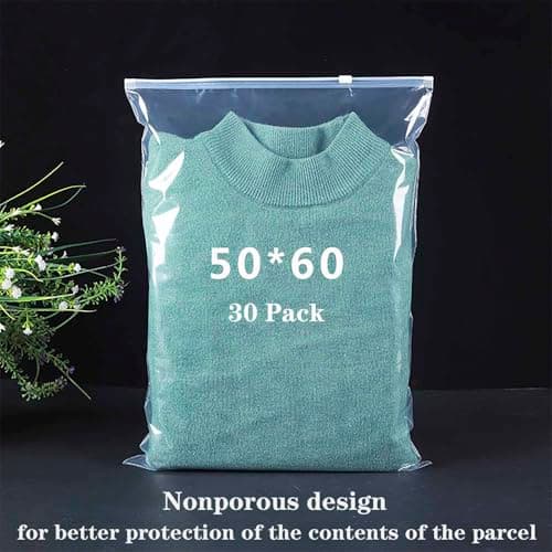 QISF 50 x 60cm Reusable Ziplock Bags for Clothes，30 Pack Large Plastic Hospital Bags，Travel Clothes Storage Bags，Clear Seal Bag Waterproof Luggage Organiser for Down Jackets Sweater (Nonporous) — view 5